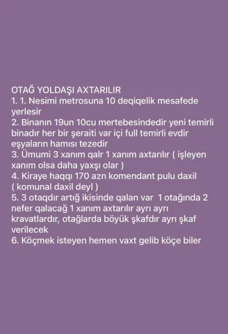 Digər Yaşayış Yeri Kirayə verilir