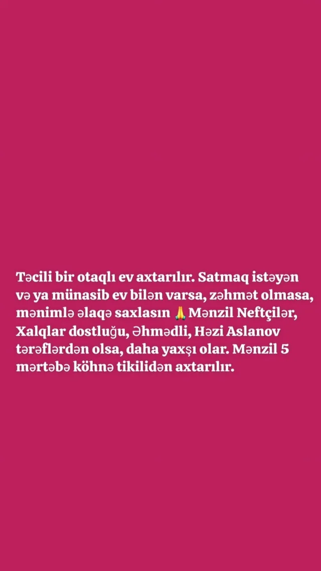 Təcili olaraq 1 otaqlı mənzil ax...